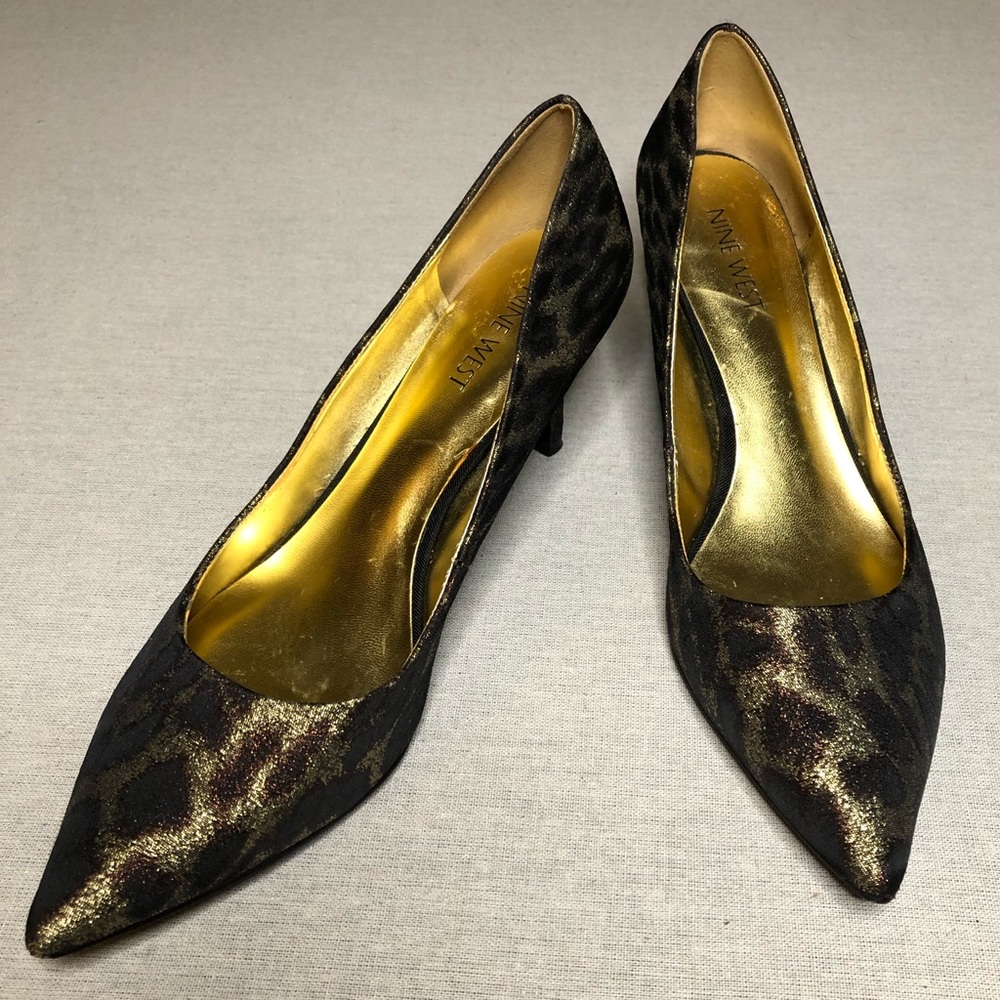 NINE WEST Austin Metallic Cheetah Heels Sz 8